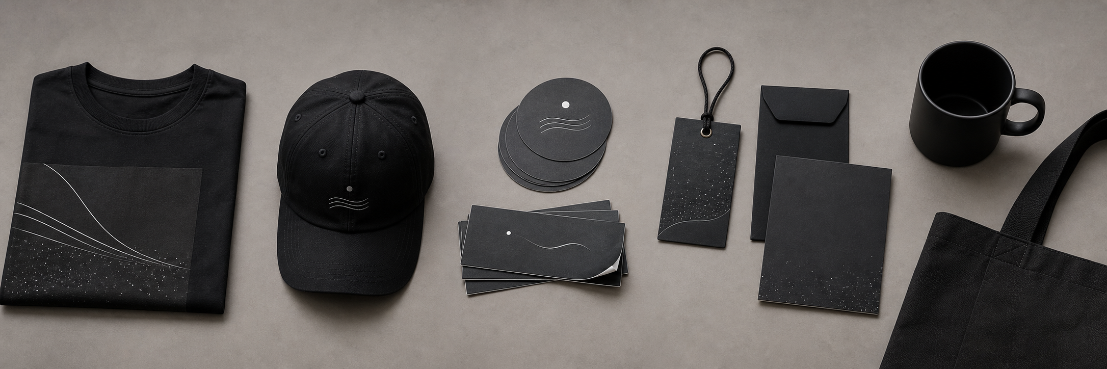 Curated lineup of branded drinkware, bags, notebooks, and promotional merchandise